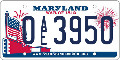 MD license plate 0AE3950