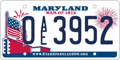 MD license plate 0AE3952