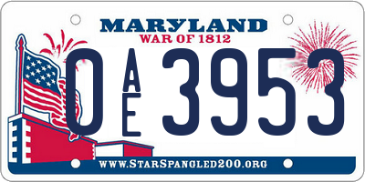 MD license plate 0AE3953