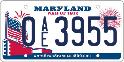 MD license plate 0AE3955