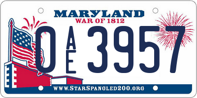 MD license plate 0AE3957