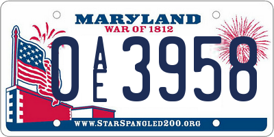 MD license plate 0AE3958