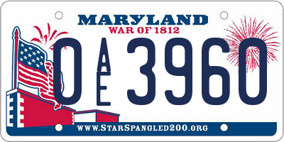 MD license plate 0AE3960