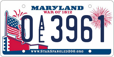 MD license plate 0AE3961