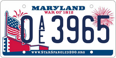 MD license plate 0AE3965