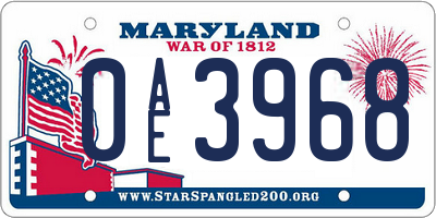 MD license plate 0AE3968