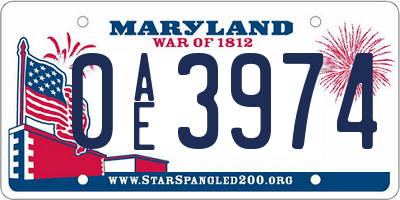 MD license plate 0AE3974