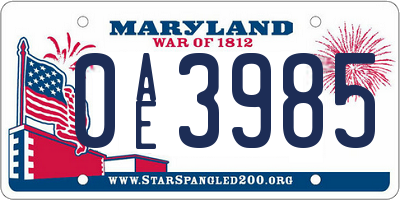 MD license plate 0AE3985