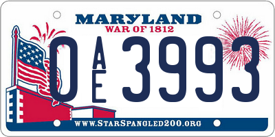 MD license plate 0AE3993