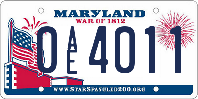 MD license plate 0AE4011