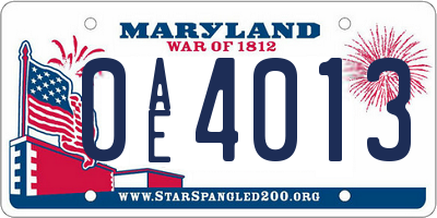 MD license plate 0AE4013