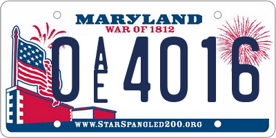 MD license plate 0AE4016