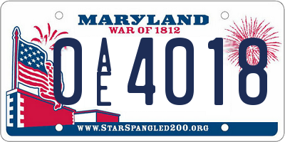 MD license plate 0AE4018