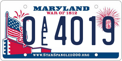 MD license plate 0AE4019