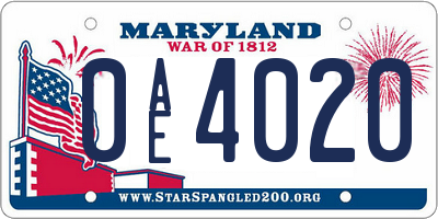 MD license plate 0AE4020