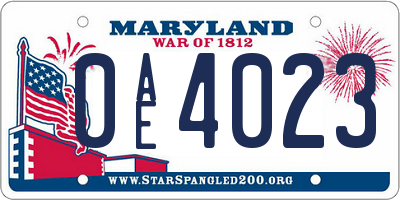 MD license plate 0AE4023
