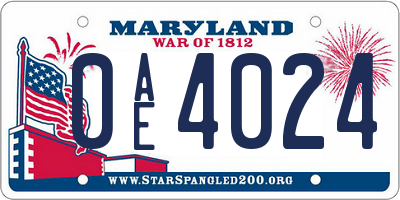 MD license plate 0AE4024