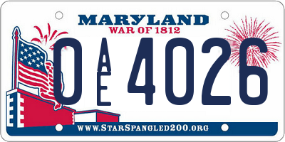 MD license plate 0AE4026