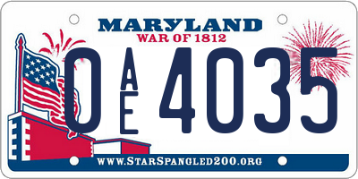 MD license plate 0AE4035