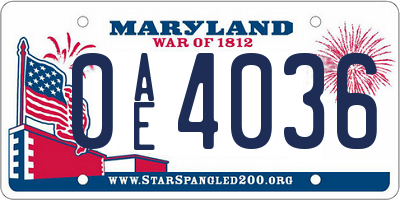 MD license plate 0AE4036