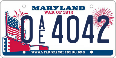 MD license plate 0AE4042