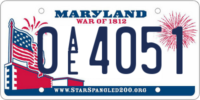 MD license plate 0AE4051