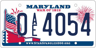MD license plate 0AE4054