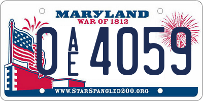 MD license plate 0AE4059