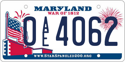 MD license plate 0AE4062
