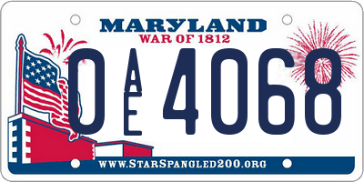 MD license plate 0AE4068