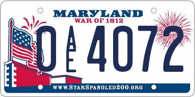 MD license plate 0AE4072