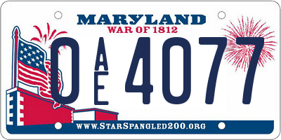 MD license plate 0AE4077