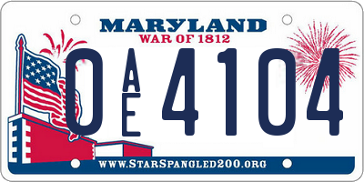 MD license plate 0AE4104