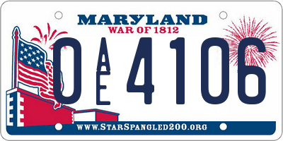 MD license plate 0AE4106