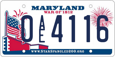 MD license plate 0AE4116