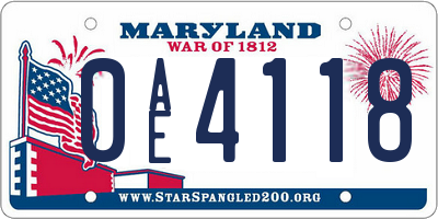 MD license plate 0AE4118