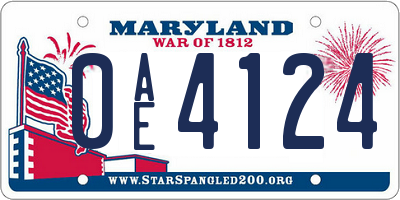 MD license plate 0AE4124