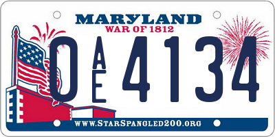 MD license plate 0AE4134