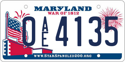 MD license plate 0AE4135