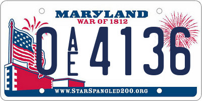 MD license plate 0AE4136