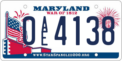 MD license plate 0AE4138