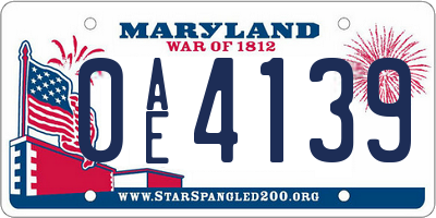 MD license plate 0AE4139