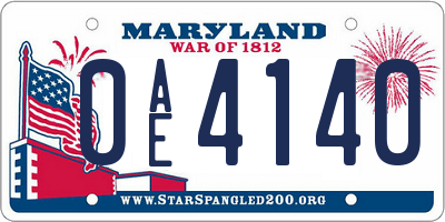 MD license plate 0AE4140