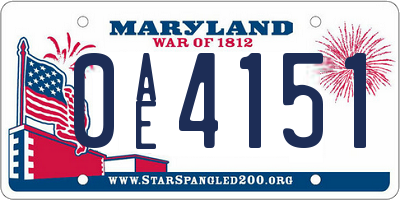 MD license plate 0AE4151
