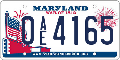 MD license plate 0AE4165