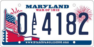 MD license plate 0AE4182