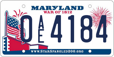 MD license plate 0AE4184