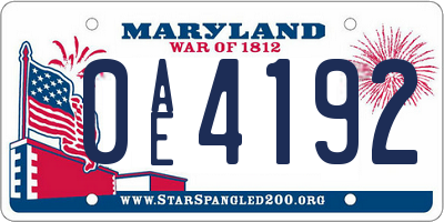 MD license plate 0AE4192
