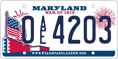 MD license plate 0AE4203