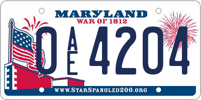 MD license plate 0AE4204